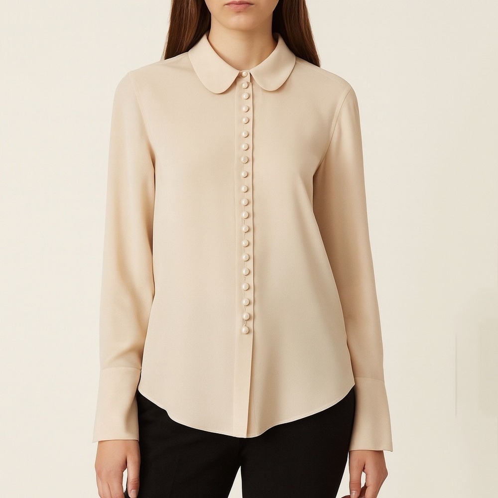 Chloe Beige Button-Front Blouse